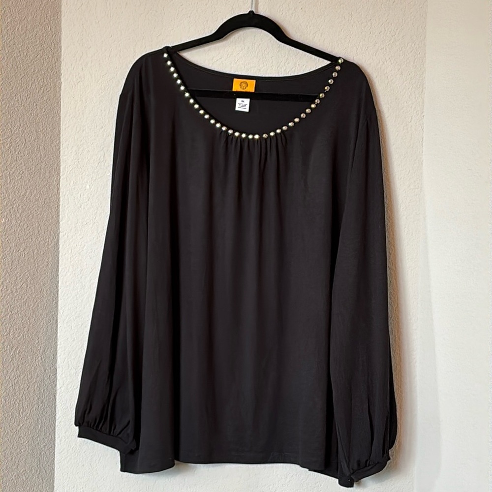 Ruby Rd Embellished Black Knit Top 3X Plus Pullover